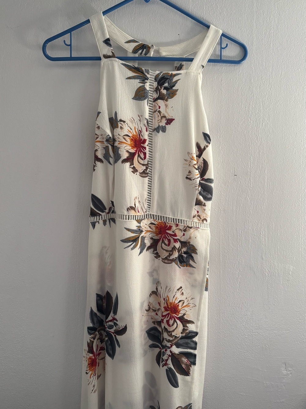 Floral Halter Maxi Dress in White with Multi-Color Bloom